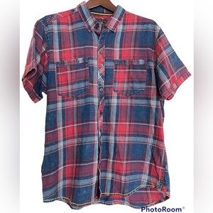Live To Ride, Diverse System XL Button Down Plaid Short Sleeve Shirt